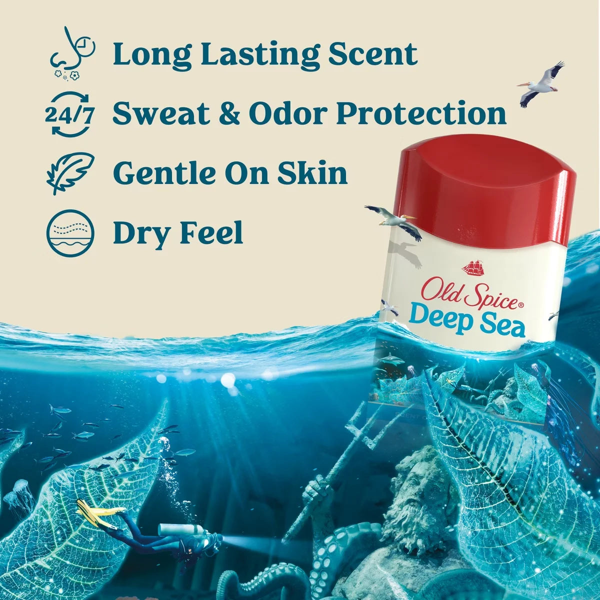 Old Spice Men's Deep Sea with Ocean Elements Antiperspirant & Deodorant - 2.6oz: Fresh Scent, Invisible Solid Secondary image