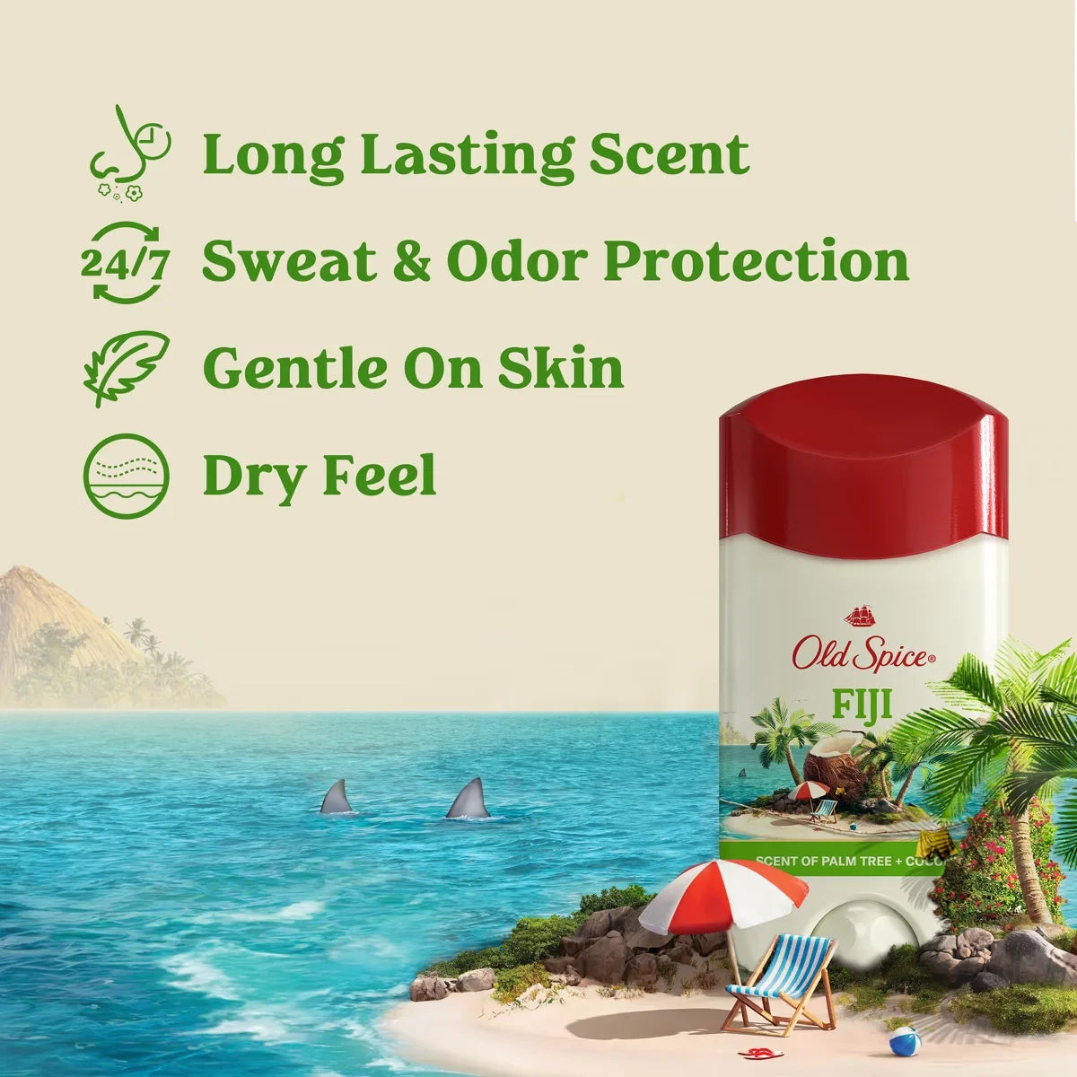Old Spice Men's Fiji with Palm Tree Antiperspirant & Deodorant - 2.6oz/2pk: Paraben-Free, Invisible Solid, Under Arm Use