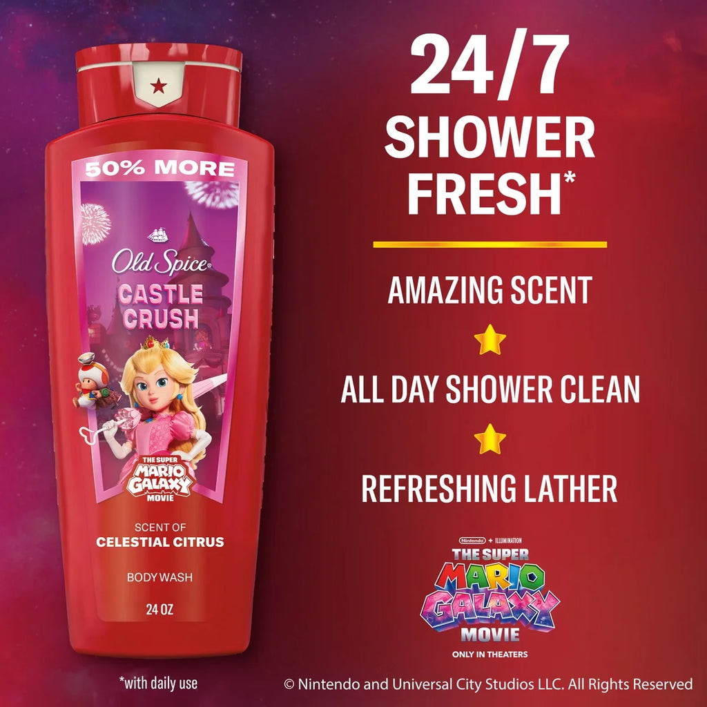 Old Spice x The Super Mario Galaxy Men's 24/7 Shower Fresh Castle Crush Body Wash - Scent of Celestial Citrus - 24oz