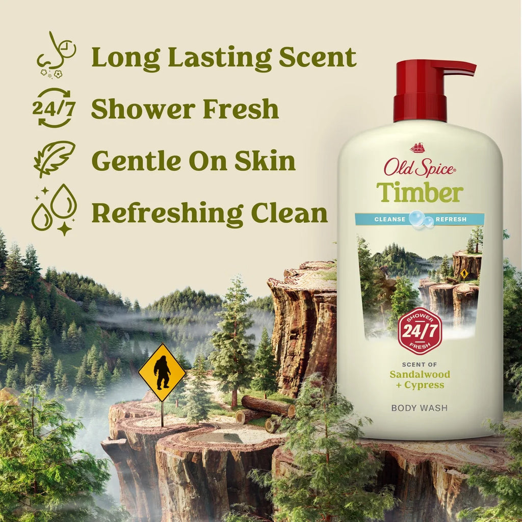 Old Spice Men's Body Wash Timber with Sandalwood - 30 fl oz: For Normal Skin, Liquid Form, Basic Cleansing, Whole Body