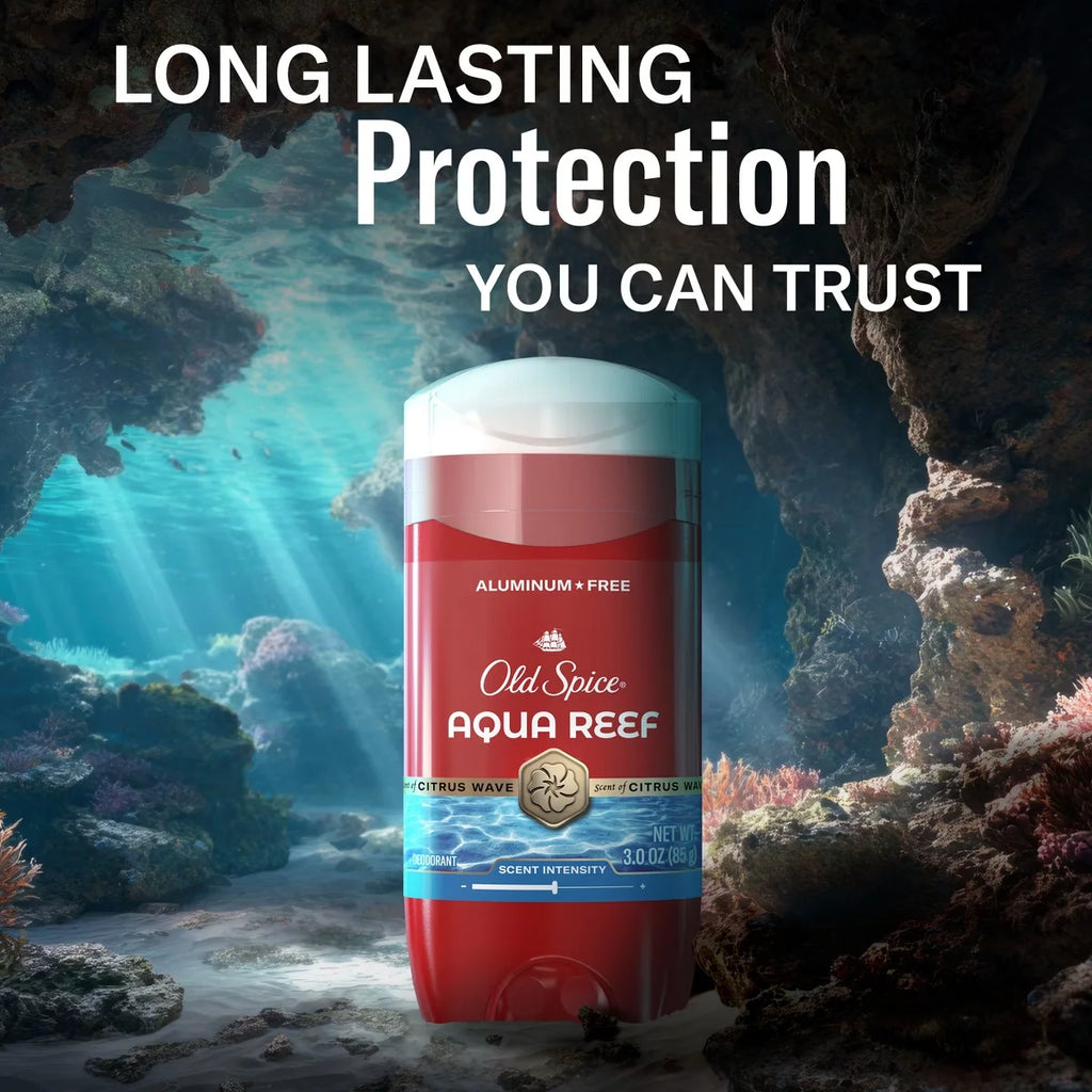Old Spice Red Zone Aqua Reef Deodorant - 3oz: Invisible Solid, Under Arm Application, Normal Skin, Scented