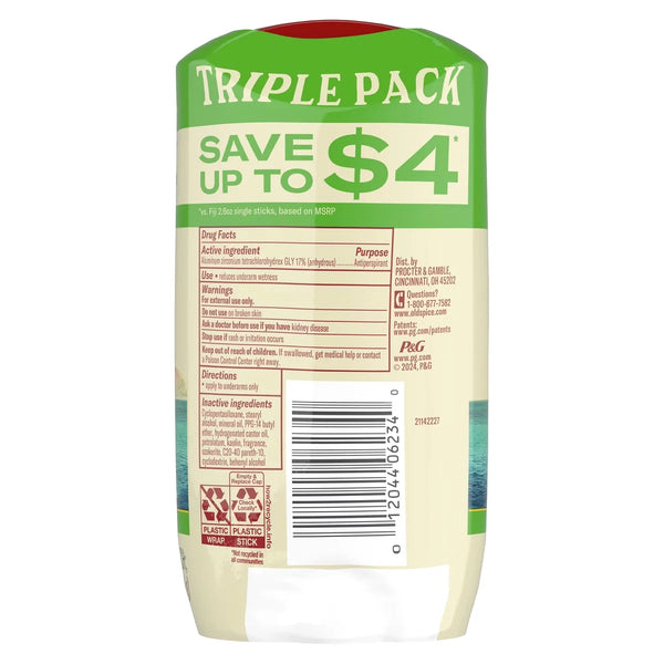 Old Spice Men's Antiperspirant & Deodorant - Fiji with Palm Tree - 2.6oz/3pk: Invisible Solid with Tropical Coconut Scent